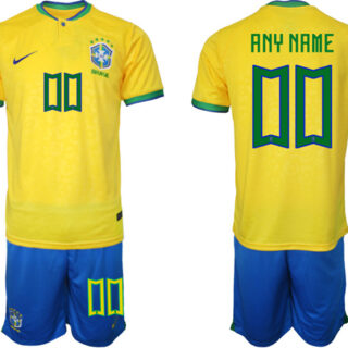 Men's Brazil Custom Yellow 2022 FIFA World Cup Home Soccer Jersey Suit