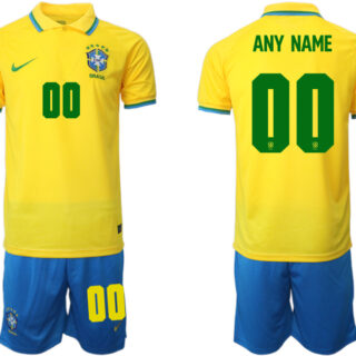 Men's Brazil Custom Yellow Home Soccer Jersey Suit