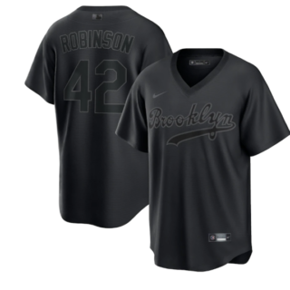 Men's Brooklyn Dodgers #42 Jackie Robinson Black Pitch Black Fashion Replica Stitched Jersey