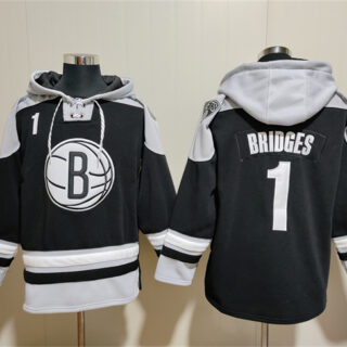 Men's Brooklyn Nets #1 Mikal Bridges Black Lace-Up Pullover Hoodie