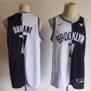 Men's Brooklyn Nets #7 Kevin Durant Black White Split Stitched Basketball Jersey