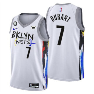 Men's Brooklyn Nets #7 Kevin Durant White 2022 23 City Edition With NO.6 Patch Stitched Basketball Jersey