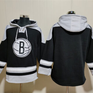 Men's Brooklyn Nets Blank Black Lace-Up Pullover Hoodie