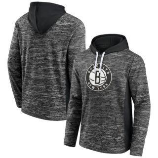Men's Brooklyn Nets Heathered Charcoal Black Instant Replay Color Block Pullover Hoodie