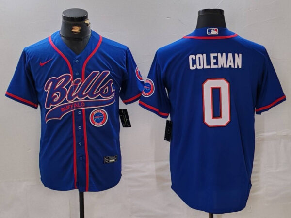 Men's Buffalo Bills #0 Keon Coleman Blue With Patch Cool Base Stitched Baseball Jerseys
