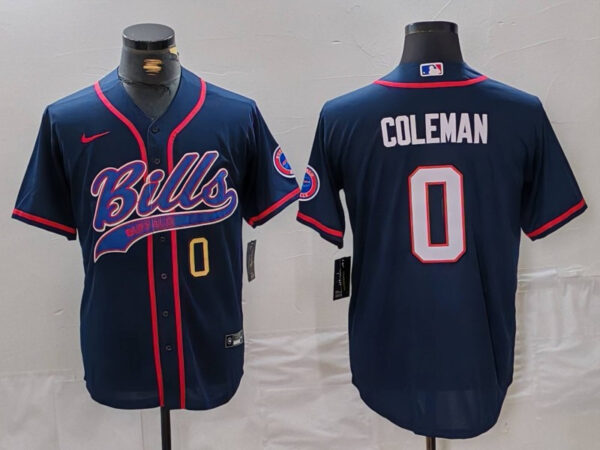 Men's Buffalo Bills #0 Keon Coleman Navy With Patch Cool Base Stitched Baseball Jerseys
