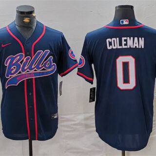 Men's Buffalo Bills #0 Keon Coleman Navy With Patch Cool Base Stitched Baseball Jersey