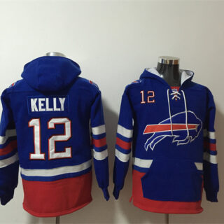 Men's Buffalo Bills #12 Jim Kelly Royal Ageless Must-Have Lace-Up Pullover Hoodie