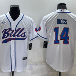 Men's Buffalo Bills #14 Stefon Diggs White Cool Base Stitched Baseball Jersey