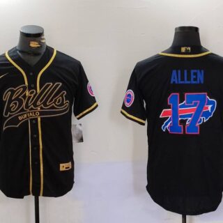 Men's Buffalo Bills #17 Josh Allen Black Cool Base Stitched Baseball Jersey