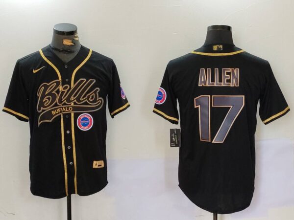 Men's Buffalo Bills #17 Josh Allen Black Cool Base Stitched Baseball Jerseys