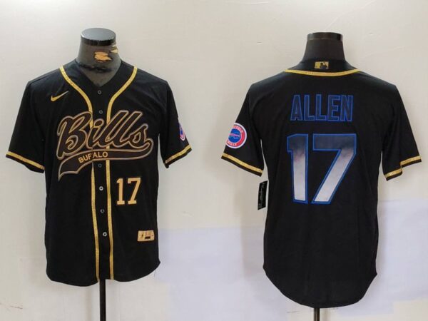 Men's Buffalo Bills #17 Josh Allen Black Cool Base Stitched Baseball Jerseys
