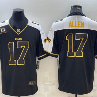 Men's Buffalo Bills #17 Josh Allen Black Gold With C Patch Thanksgiving Vapor Untouchable Limited Stitched Jersey
