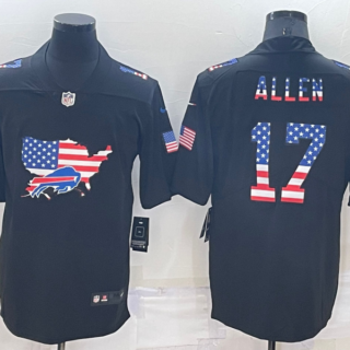Men's Buffalo Bills #17 Josh Allen Black USA Flag Limited Stitched Jersey