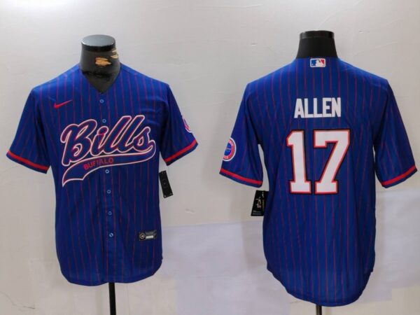 Men's Buffalo Bills #17 Josh Allen Blue Team Cool Base Stitched Baseball Jerseys