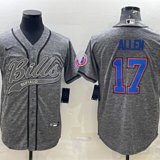Men's Buffalo Bills #17 Josh Allen Grey With Patch Cool Base Stitched Baseball Jersey