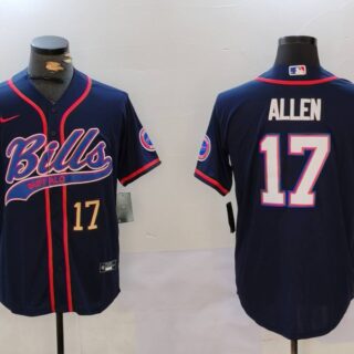 Men's Buffalo Bills #17 Josh Allen Navy Team Cool Base Stitched Baseball Jerseys