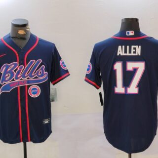 Men's Buffalo Bills #17 Josh Allen Navy Team Cool Base Stitched Baseball Jerseys