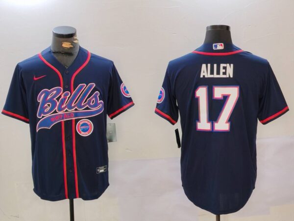 Men's Buffalo Bills #17 Josh Allen Navy Team Cool Base Stitched Baseball Jerseys