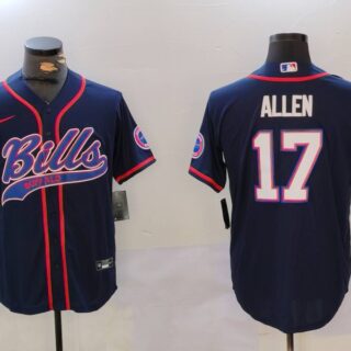 Men's Buffalo Bills #17 Josh Allen Navy Team Cool Base Stitched Baseball Jersey