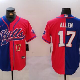 Men's Buffalo Bills #17 Josh Allen Red Blue Team Cool Base Stitched Baseball Jersey