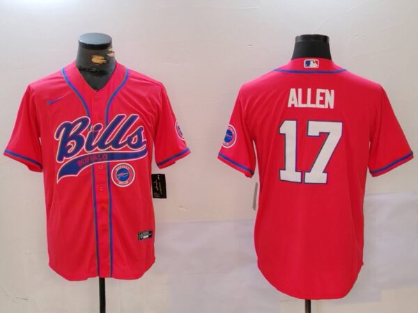 Men's Buffalo Bills #17 Josh Allen Red Cool Base Stitched Baseball Jerseys