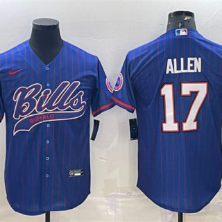 Men's Buffalo Bills #17 Josh Allen Royal With Patch Cool Base Stitched Baseball Jersey