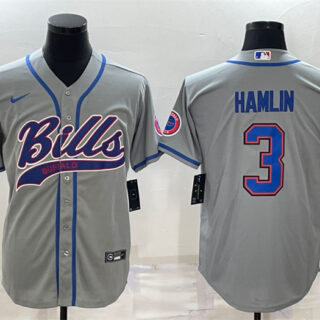 Men's Buffalo Bills #3 Damar Hamlin Gray With Patch Cool Base Stitched Baseball Jersey