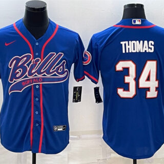 Men's Buffalo Bills #34 Thurman Thomas Royal With Patch Cool Base Stitched Baseball Jersey