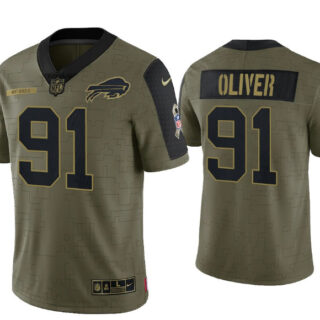 Men's Buffalo Bills #91 Ed Oliver 2021 Olive Salute To Service Limited Stitched Jersey