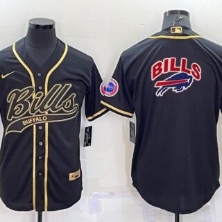 Men's Buffalo Bills Black Team Big Logo With Patch Cool Base Stitched Baseball Jersey