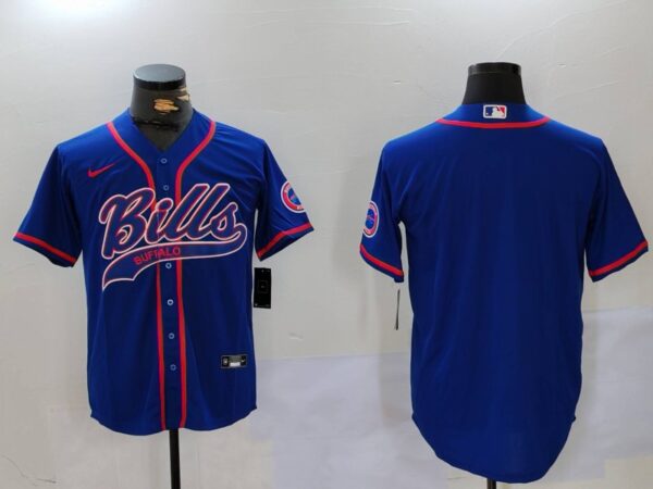 Men's Buffalo Bills Blank Blue Team Cool Base Stitched Baseball Jerseys
