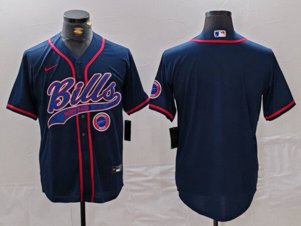 Men's Buffalo Bills Blank Navy With Patch Cool Base Stitched Baseball Jerseys