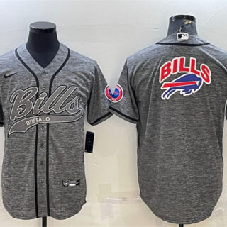 Men's Buffalo Bills Grey Team Big Logo With Patch Cool Base Stitched Baseball Jersey