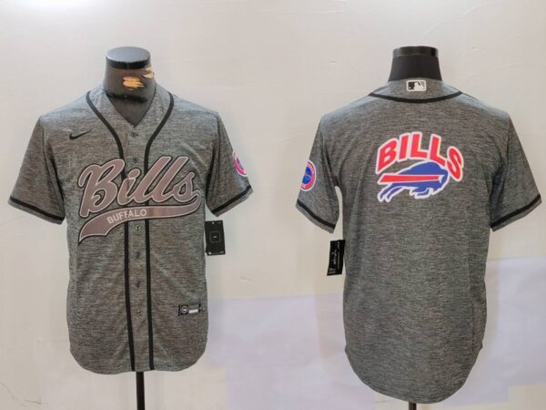 Men's Buffalo Bills Grey Team Big logo Cool Base Stitched Baseball Jerseys