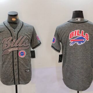 Men's Buffalo Bills Grey Team Big logo Cool Base Stitched Baseball Jerseys