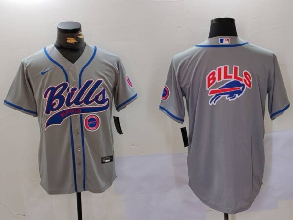 Men's Buffalo Bills Grey Team Big logo Cool Base Stitched Baseball Jersey