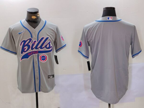 Men's Buffalo Bills Grey Team Blank Cool Base Stitched Baseball Jerseys