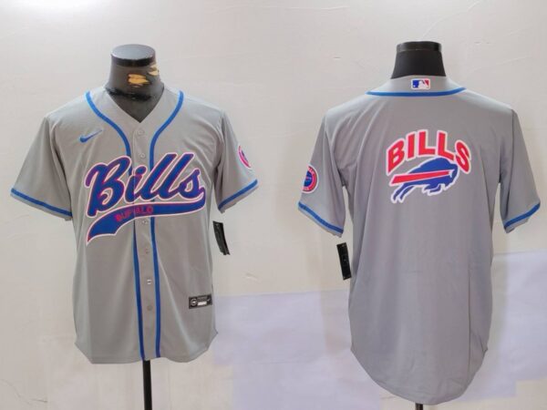 Men's Buffalo Bills Grey Team Blank Cool Base Stitched Baseball Jerseys
