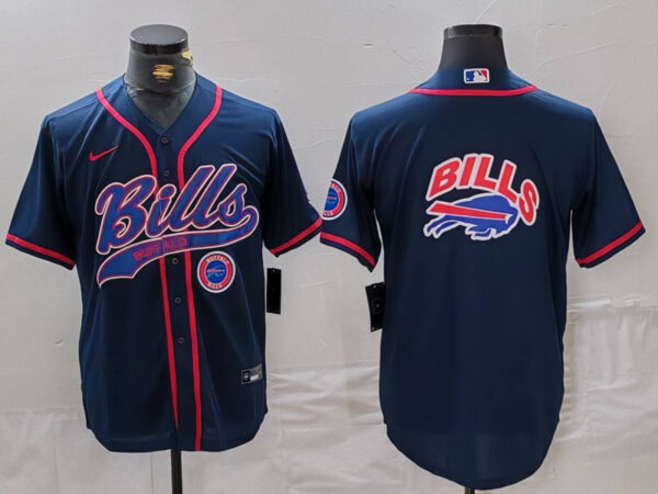 Men's Buffalo Bills Navy Team Big Logo With Patch Cool Base Stitched Baseball Jerseys