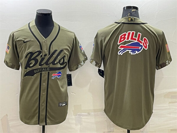 Men's Buffalo Bills Olive Salute To Service Team Big Logo Cool Base Stitched Baseball Jersey