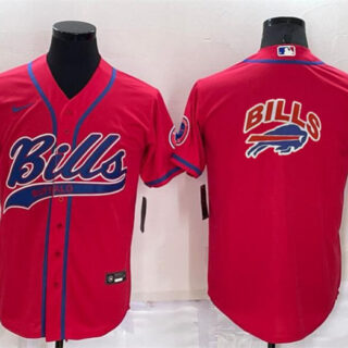 Men's Buffalo Bills Red Team Big Logo With Patch Cool Base Stitched Baseball Jersey