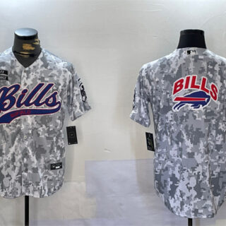 Men's Buffalo Bills Team Big Logo 2024 Arctic Camo Salute To Service Stitched Baseball Jersey
