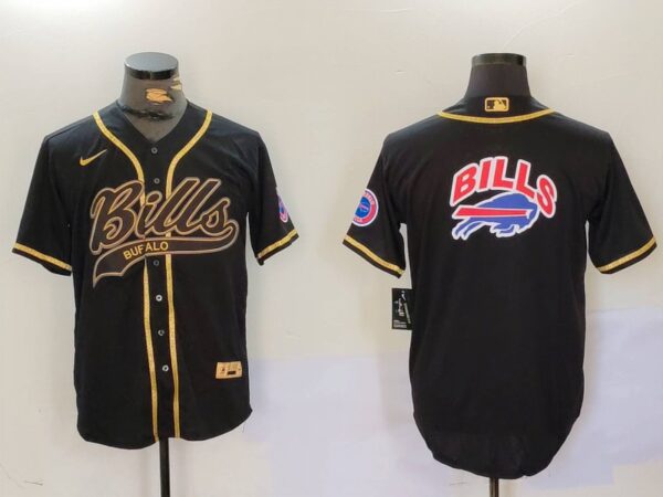 Men's Buffalo Bills big logo Black Cool Base Stitched Baseball Jerseys