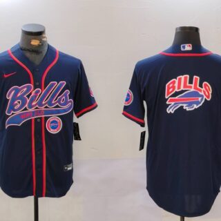 Men's Buffalo Bills big logo Navy Team Cool Base Stitched Baseball Jerseys