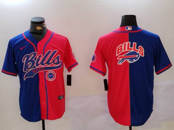 Men's Buffalo Bills big logo Red Blue Team Cool Base Stitched Baseball Jerseys