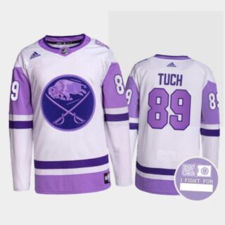Men's Buffalo Sabres #89 Alex Tuch Fights Purple White Cancer Blue Stitched Jersey