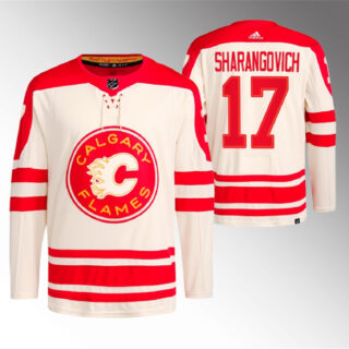 Men's Calgary Flames #17 Yegor Sharangovich 2023 Cream Heritage Classic Primegreen Stitched Jersey