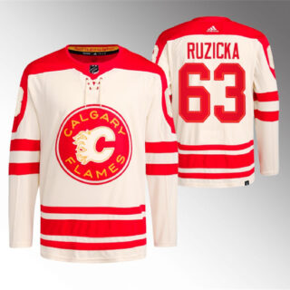 Men's Calgary Flames #63 Adam Ruzicka 2023 Cream Heritage Classic Primegreen Stitched Jersey