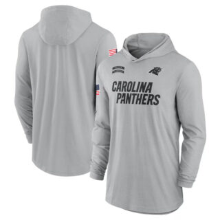 Men's Carolina Panthers 2024 Gray Salute To Service Lightweight Performance Long Sleeve Hooded T-Shirt